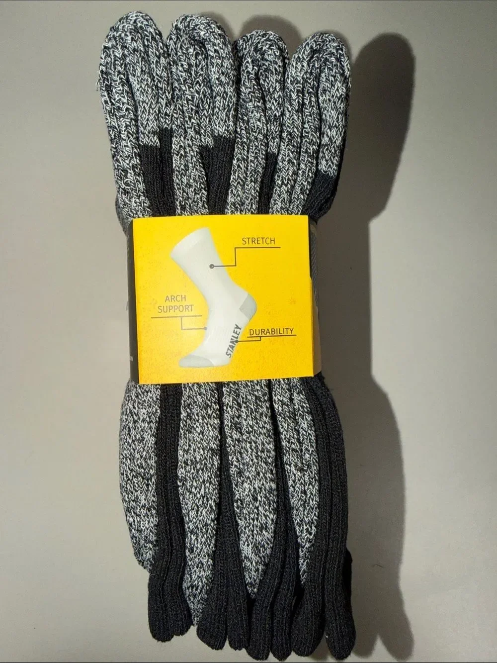STANLEY Black Heather White Combo Cushioned Soft Cotton Blend Full Crew Socks